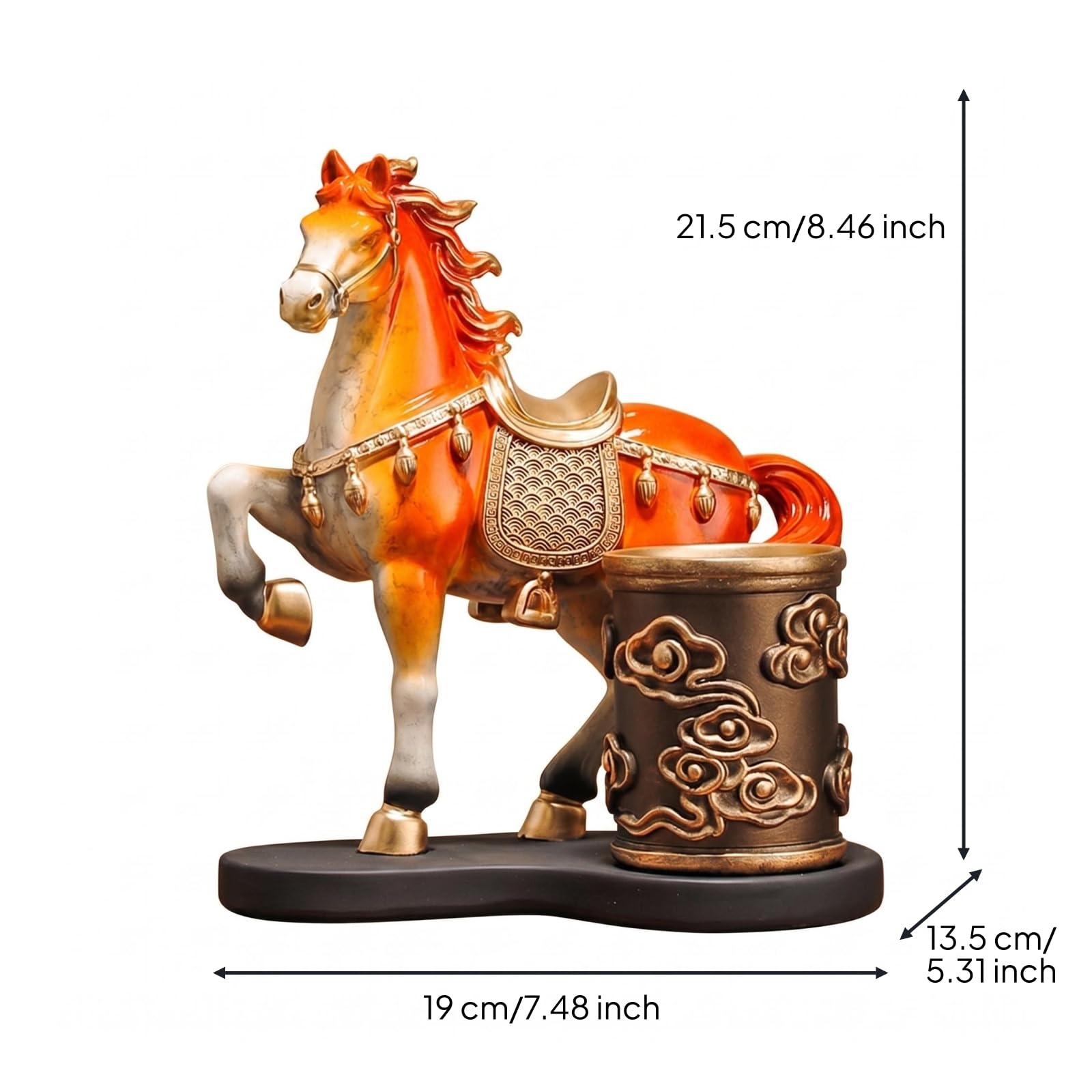 Portapenne da Scrivania Cavallo Portapenne Organizer da Tavolo Tazza Penne Statue Decorativa in Resina Finitura Lavorazione Dipinta a Mano Adatto per, Arancione