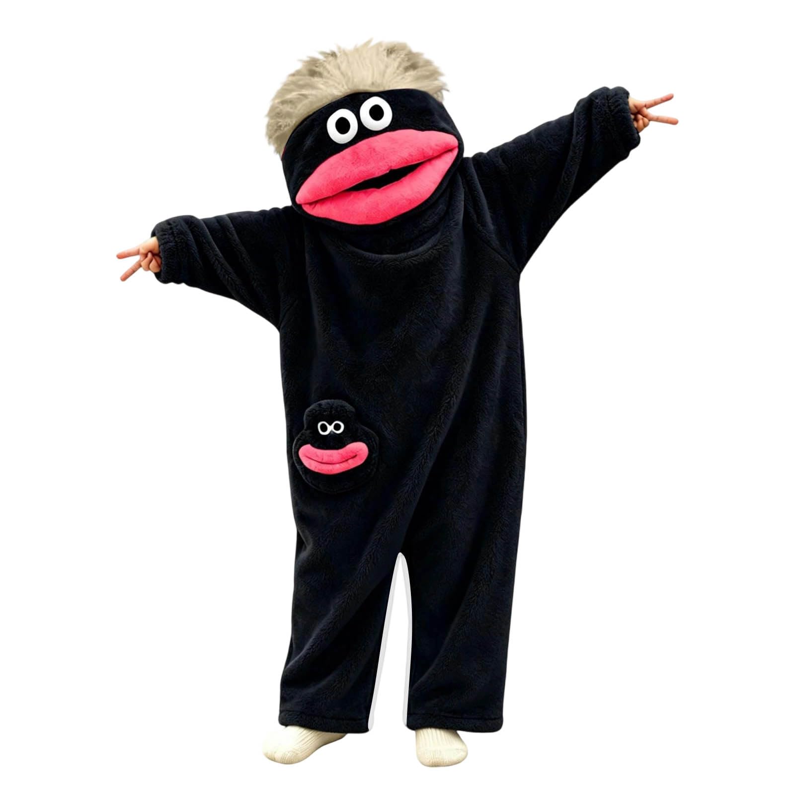 Funny Silly Onesie Children Big Mouth Monster Hooded One-Piece for Kids