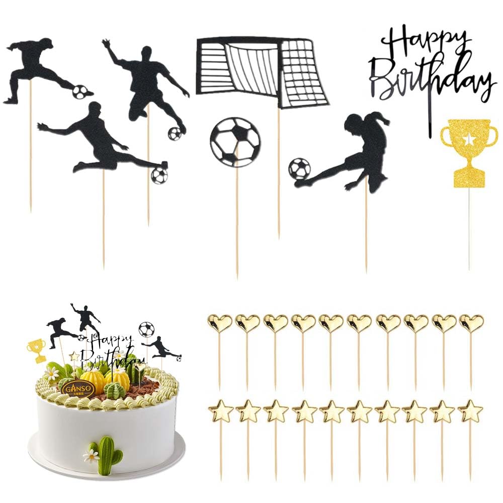 Ceihwa 33 Piezas Decoracion Tarta Futbol Happy Birthday Decoration Cake Topper Tarta Cumpleaños Infantil Pastel Decoracion Futbol Cumpleaños Cupcake Topper Futbol Adorno para Tarta Feliz Cumpleaños