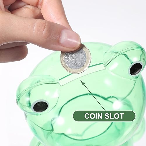 Miniatura 8 de Ipetboom Alcancía transparente con forma de rana para dinero con forma de moneda, caja de almacenamiento de monedas, caja de contenedor de monedas,