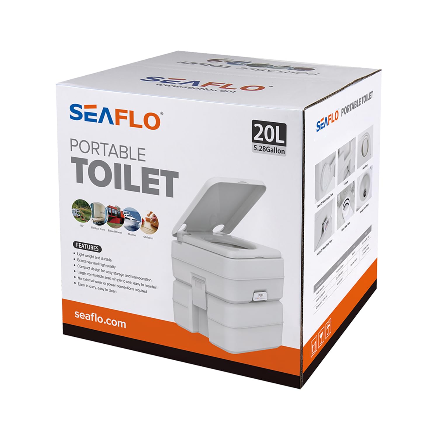 Seaflo LIGHTEU Inodoro portátil 12L/18L/20L RV Camping Caravana al Aire Libre