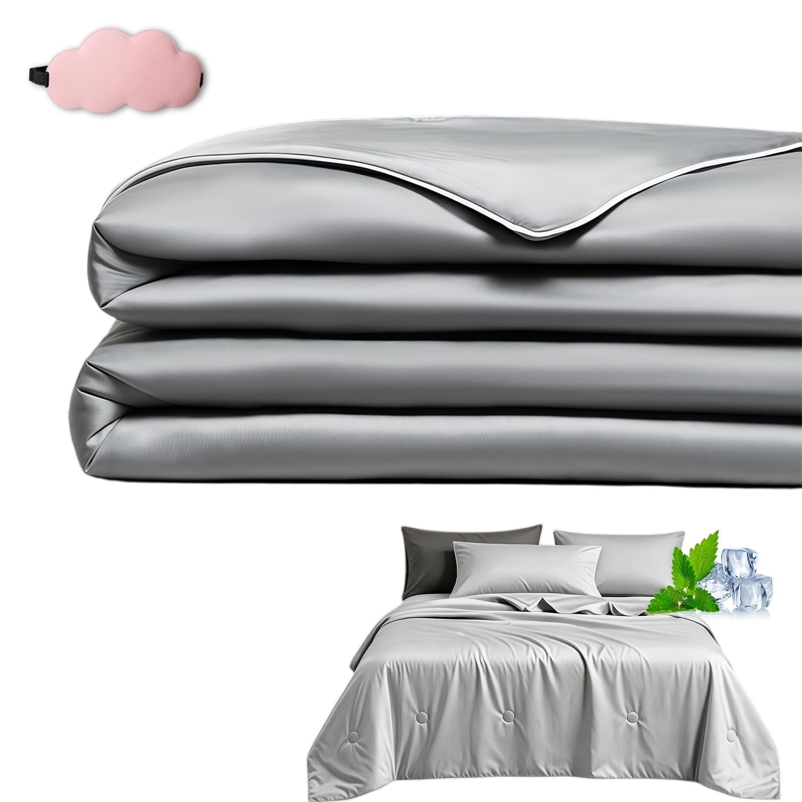 Bettdecke Eisseide, Eisseide Decke, Q-Max 0,4 Doppelseitig Atmungsaktiver | 2 in 1 Bettdecke Kühlend, Summer Blanket, Ohne Schwitzen(D,150*200cm)