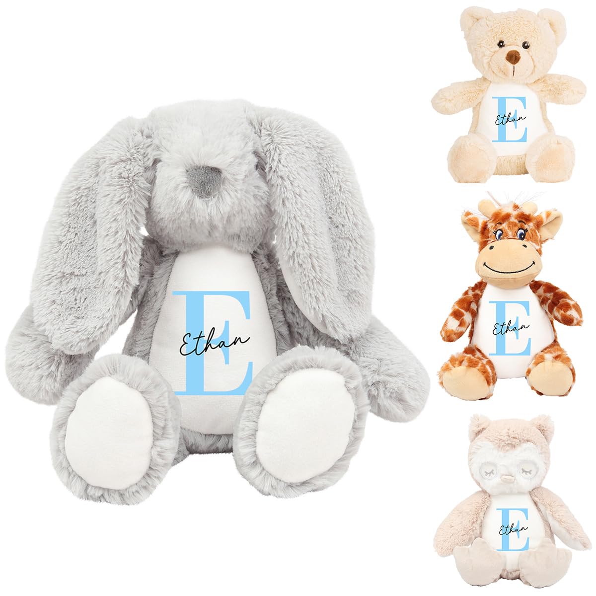 Personalised Teddy Bear | Choose an Animal | Personalised Bunny | Personalised Children’s Present, Teddy For Baby Boy, Teddy for Baby Girl | Personalised Children’s Gift (Blue Initial)