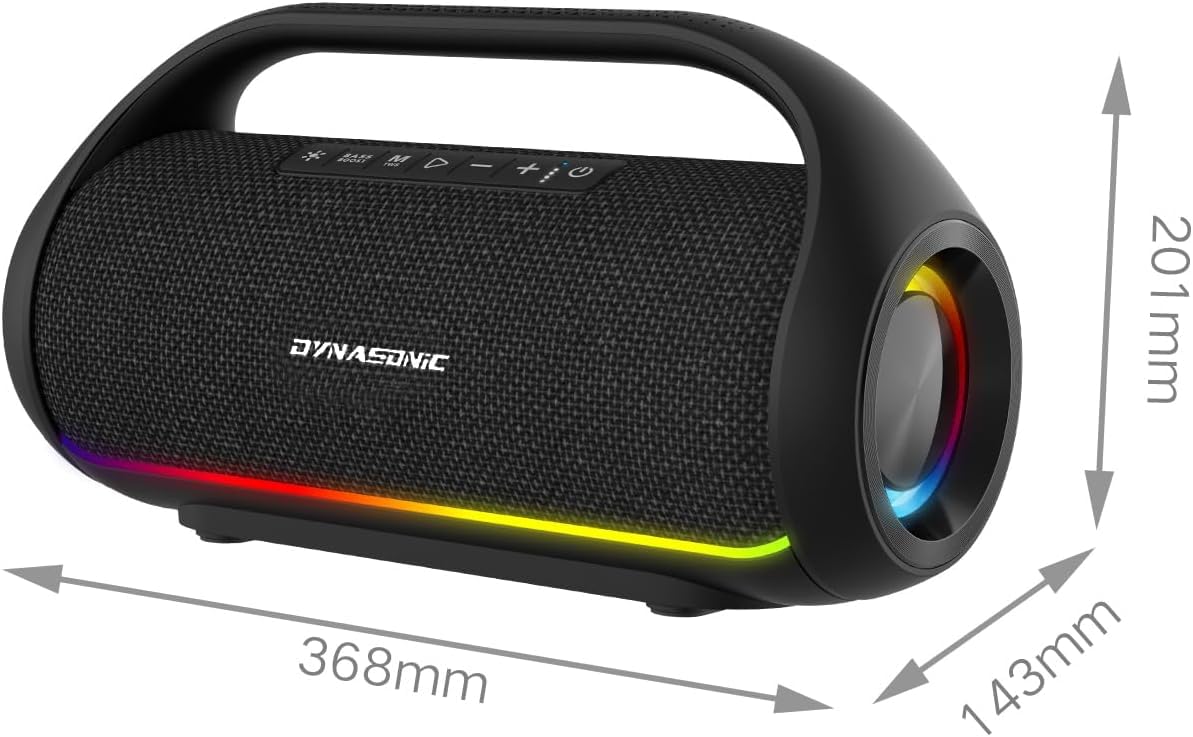 DYNASONIC S90 - Portable Bluetooth Speaker IPX7 Waterproof. Wireless Outdoor Speaker. Wireless Stereo. Powerful sound player with built-in LED lights. Micro-SD, USB.