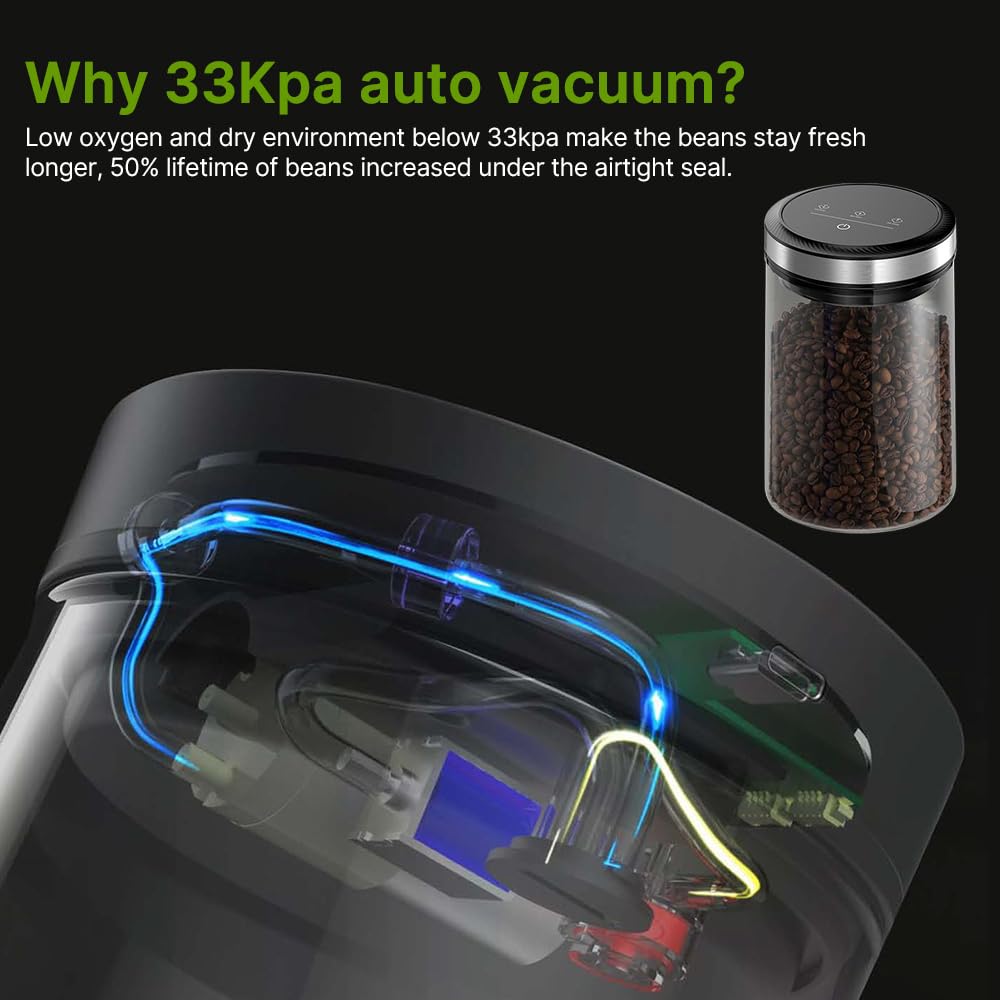 Barattoli sottovuoto per caffè con coperchi ermetici 33 Kpa Auto e Stop Touch Screen Barattolo per alimenti in acciaio inossidabile lavabile in lavastoviglie Contenitore multifunzionale