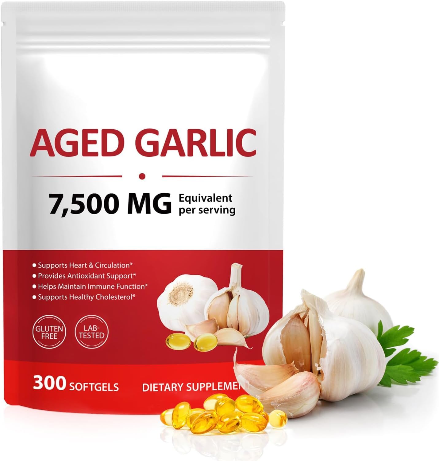 Organic Aged Garlic Extract Capsules – 7,500mg Fresh Garlic Equivalent, Aged Garlic Supplements, 24-Month Low-Temp Aging, Support Heart Health, Immune Boost Antioxidant Benefits, Natural Garlic Aroma