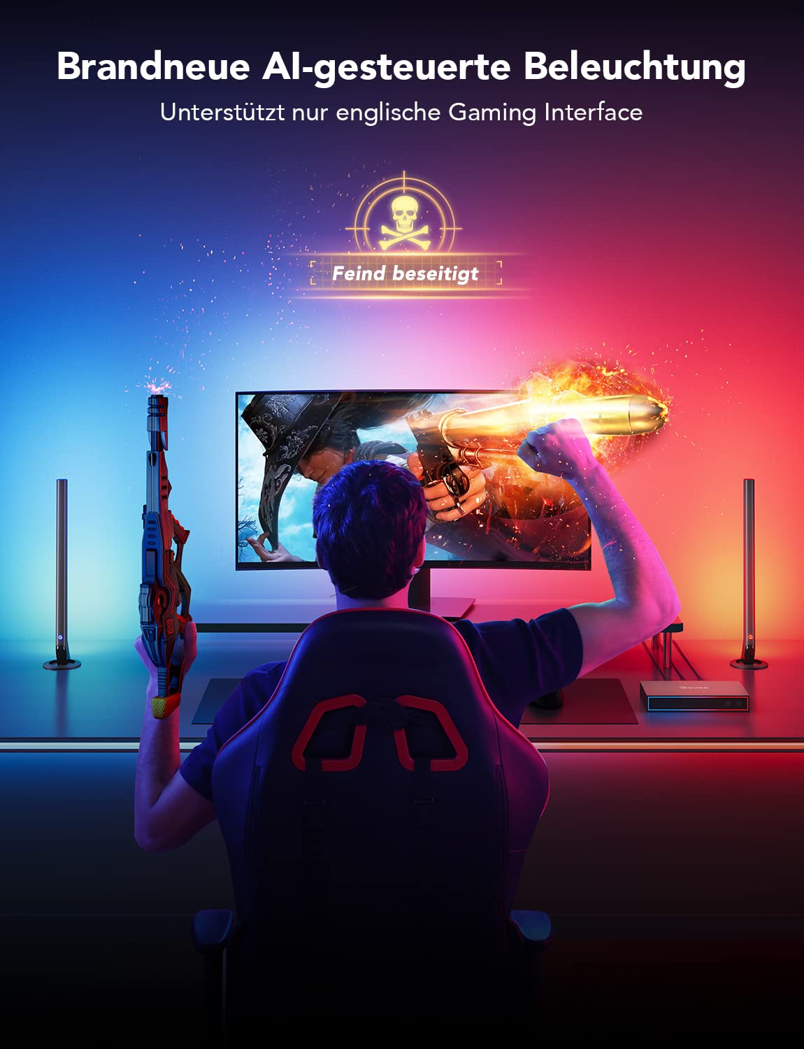 Govee AI Gaming Box Kit, mit Lightbar und RGBIC Monitor Hintergrundbeleuchtung für 27-34 Zoll, HDMI 4K Funktioniert mit Alexa, Google Assistant, CEC, Game Sync 3 Eingänge 1 Ausgang