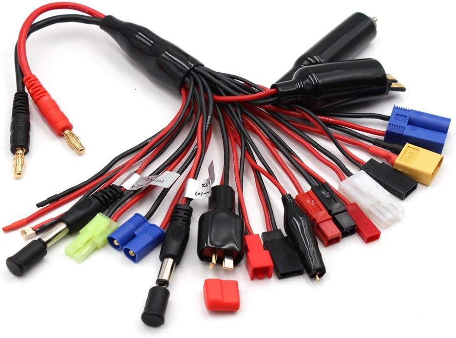 Banana Plug Rc Charger Adapter,LANO 300mm Length Multicolor 18 in 1 RC Battery Charger Multi Charging Lead Adapter Cable Different Plugs Battery Charger Cable