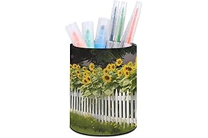 Elegant Sunflowers Decor White Picket Fence Print Leather Pen Holder