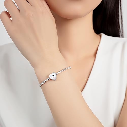Miniatura 2 de Dijes de plata de ley 925 con letras del alfabeto A Z, cuentas de letras en forma de corazón, para pulseras Pandora para esposa, hija, mamá, regalo