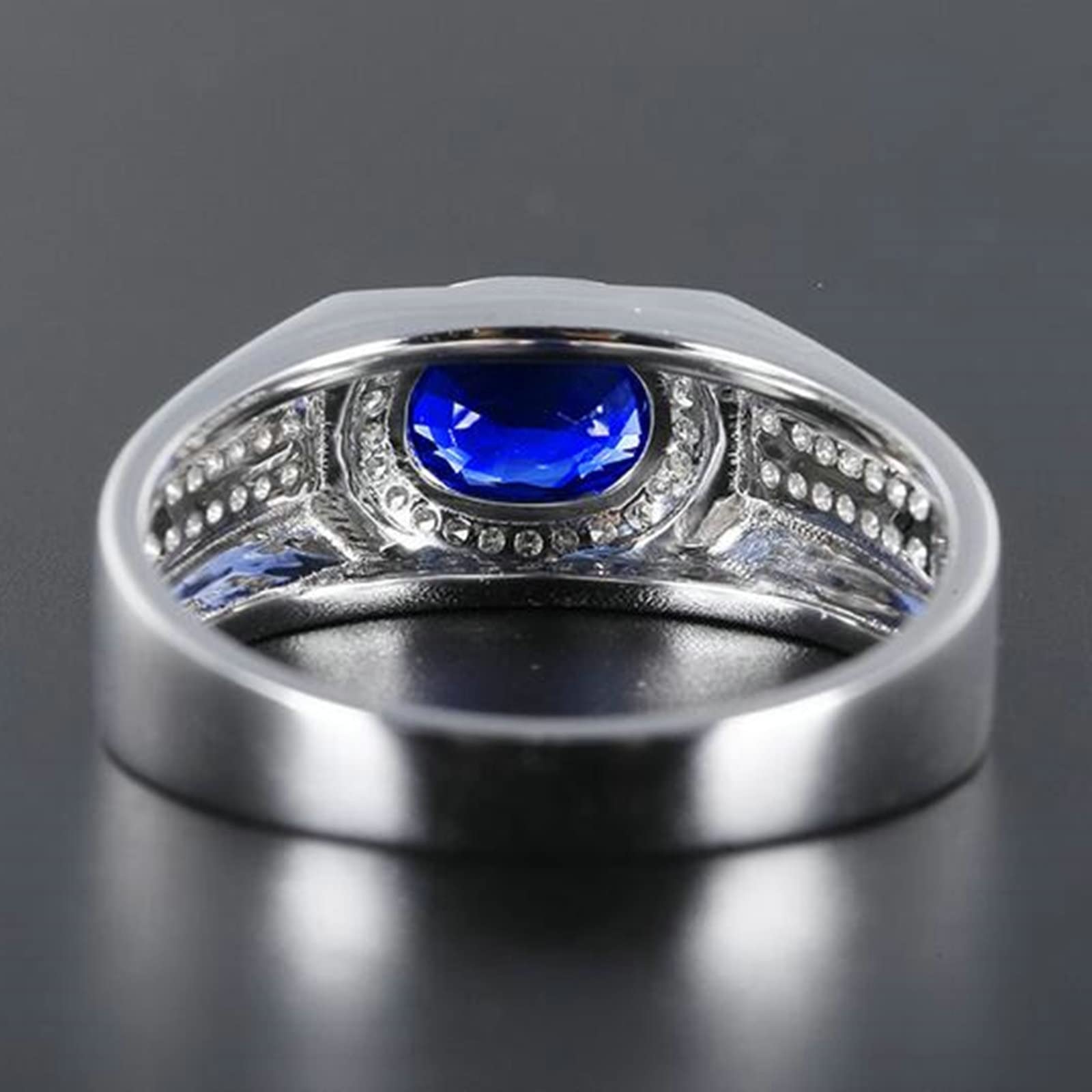 Beydodo Męski pierścionek, białe złoto 750 z diamentem, pierścionek zaręczynowy, sygnet z owalnym szafirem 1,18 ct, obrączka ślubna, bez niklu, Szafir Diament