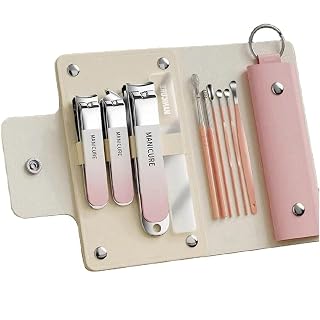 ARQIVO® Nail Clipper Set, 10 In 1 Manicure Pedicure Kit Stainless Steel, Nail Scissors Professional Kit Grooming Kit with Portable Case for Travel & Home Use, Pink