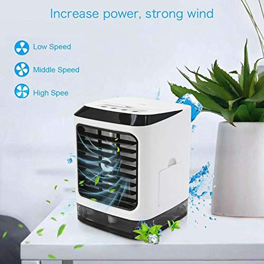 Chłodnica powietrza do domu i biura, klimatyzator wyparny i nawilżacz powietrza 3 w 1, przenośny mini klimatyzator USB, 3-biegowy wentylator biurkowy