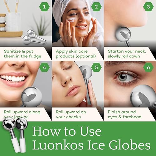 LUONKOS Ice Globes for Face - Pink, Set of 2 - Reusable Glass Gua Sha Facial Tools & Lymphatic Drainage Massager - Skincare Tools for Puffiness & Dark Circles(Ice Globes (Silver))