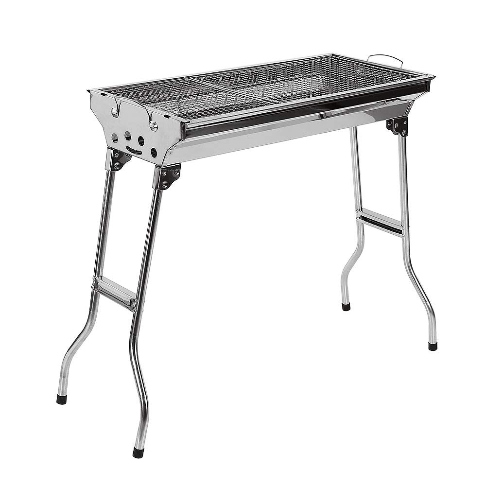 Holzkohlegrill Mit Ständer, Rostfreier Stahl Holzkohle Grill Faltbar und tragbar, Geeignet für Grillpartys im Freien von 5-10 Personen, Grillwagen Holzkohle Grill Barbecue Kohlegrill(73*33.5*70cm)