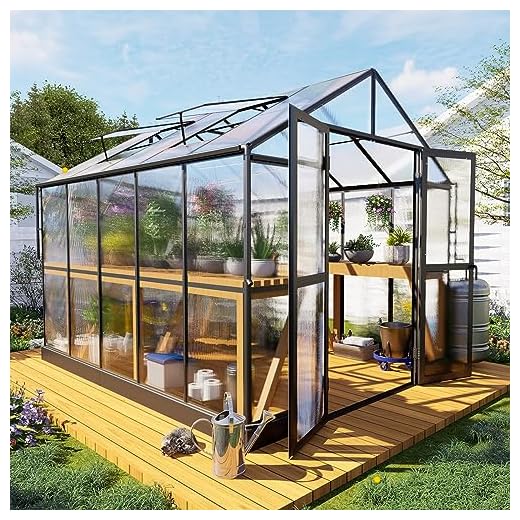 HOWE 8x10x7.5 FT Polycarbonate Greenhouse Double Swing Doors 2 Vents 5.2FT Added Wall Height, Walk-in Large Aluminum Greenhouse Sunroom Winter Greenhouse for Outdoors, Black (54FG-5)