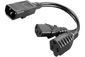 IEC Y Splitter Power Plug Cord: Single C14 Male to C13+Nema 5-15R Female