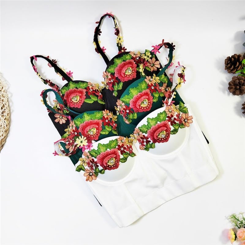 Girls' Sweet and Fresh Suspenders with Flower Embroidery and Fishbone Slim Hot Girl Lace Small Vest With Chest Wrap