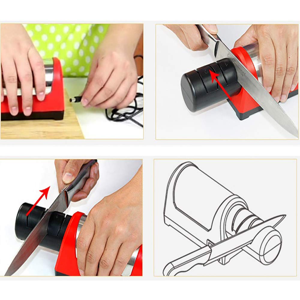 Affilacoltelli Elettrico Professionale Piccolo e Compatto, con Dischi Diamantati, Professionale e Universale a Varie Fasi, Affilatura Ruvida e Fine