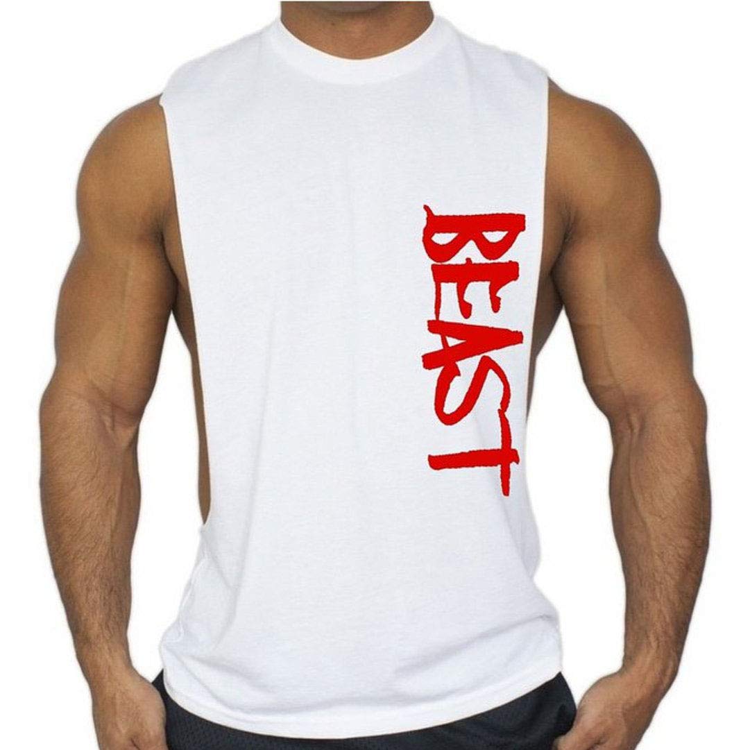 PREWAYSMen Workout Tank Top Sleeveless Gym Muscle Tee Cut Open Sides Bodybuilding Fitness Shirt