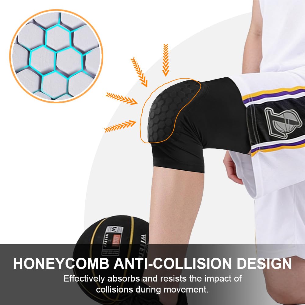 AYBUY Ginocchiera Pallavolo, Ginocchiere Anticollisione a Nido d'Ape, Ginocchiere Basket, Ginocchiere Elastiche Antiscivolo per Danza Pallavolo Basket Rugby Yoga, Uomini e Donne (Corto, M） - 5