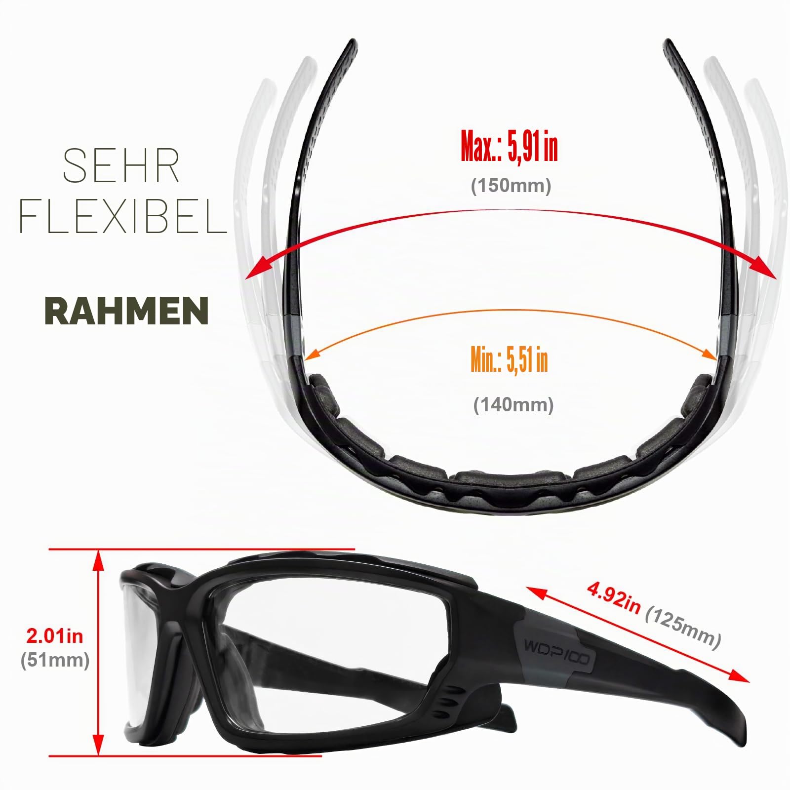 Motorradbrille mit Schaumstoffdichtung und Halteband für Motorradfahren Powersports UTV ATV Offroad Winddichte Schutzbrille mit klarer Sicht für Herren und Unisex