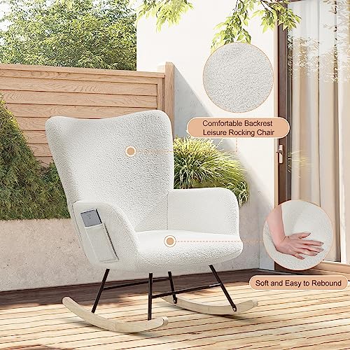 image for VECELO Rocking Chair, Modern Upholstered Teddy Fabric Nursery Glider w