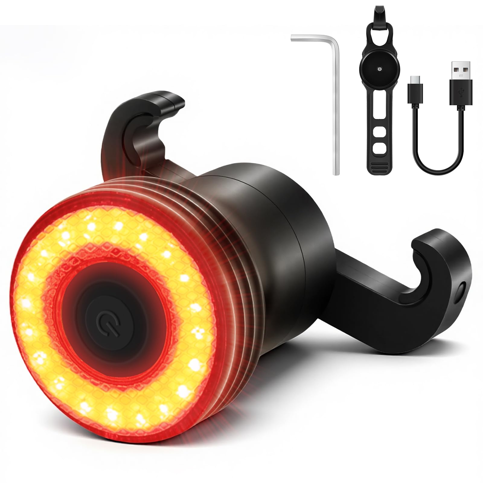 Ainiv Smart Bike Tail Light with Brake Sensor, Round Dual Mount, 5 Lighting Modes, USB C Rechargeable Bicycle Taillight, IPX6 Waterproof, Safety Warning Strobe Rear Bike Light for Night Riding Mount