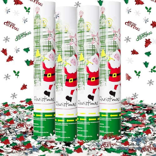 Confetti Cannons Christmas 4 Pack | Xmas Party Poppers Shooters | Christmas Decorations Multicolor Confetti Blaster for Christmas Eve New Year’s