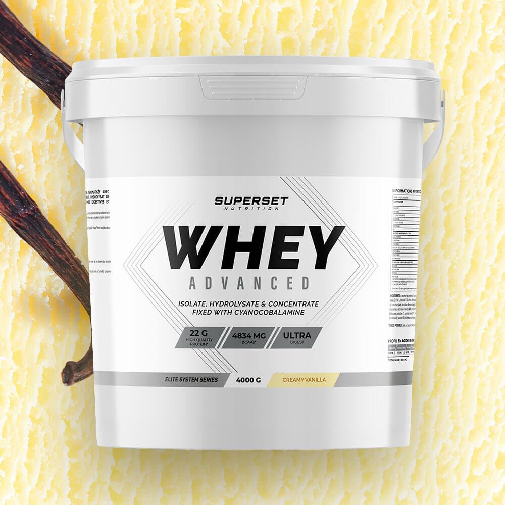 Superset Nutrition | 100% Whey Proteine Advanced (4kg) | Whey protéine | Pure Whey ultra-filtrée : 3 sources de protéines de haute qualité avec absorption rapide - Vanille Crémeuse