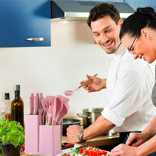 Miniatura 7 de Caliamary - Juego de utensilios de cocina de silicona de 19 piezas con soporte y juego de cuchillos de cocina para cocinar, antiadherentes,