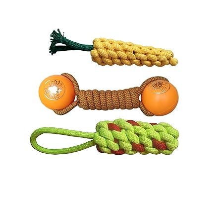 W9 Combo of 3 Durable Pet Teeth Cleaning Chewing Biting Knotted Small Puppy Toys -100% Natural & Safe Cotton