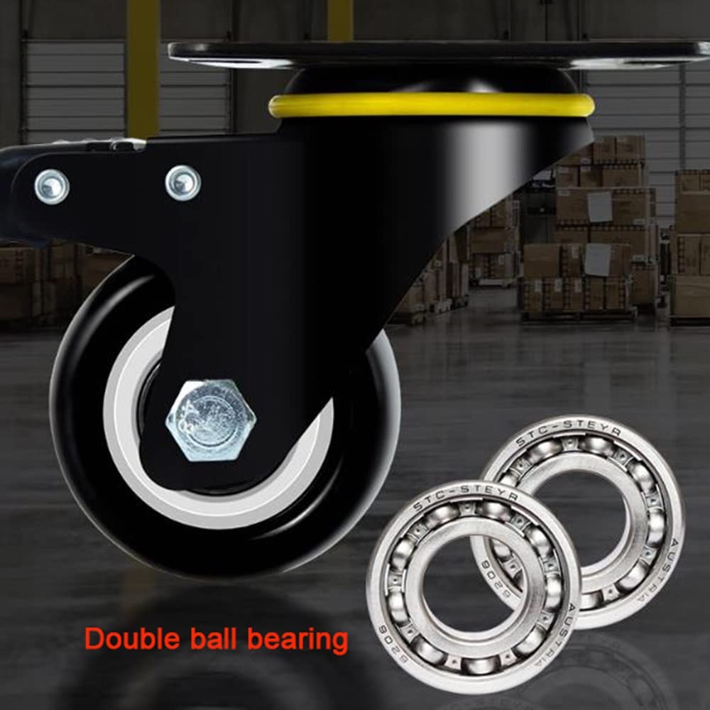 XUAN 4 Stück Lenkrollen Schwarz Schwerlastrollen Transportrollen Mit Anschraubplatte Stumm Möbelrollen PU Räder 50mm Laufrollen Tragfähigkeit 200kg (Color : Spins+Brakes, Size : 3inch)
