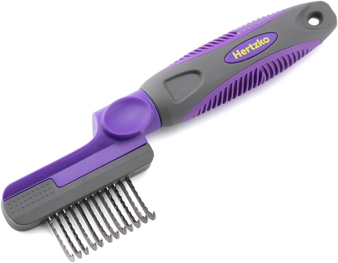 Hertzko Dematting Brush Comb Safety Edges for Removing Dead, Matted & Knotted Fur