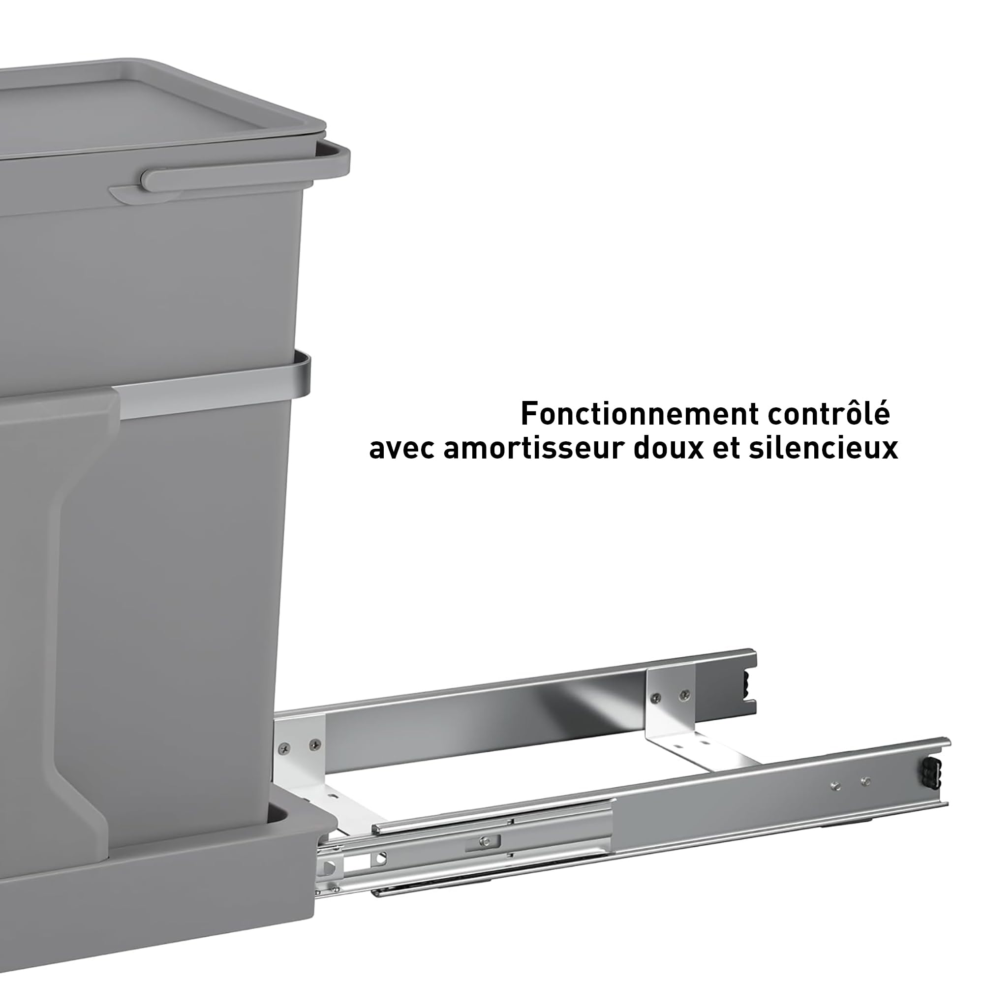 EKO Poubelle Cuisine Double Tri 2 Compartiments 20L + 15L Extractible | sous Évier avec Rails Coulissants | Fermeture Silencieuse Compact Double