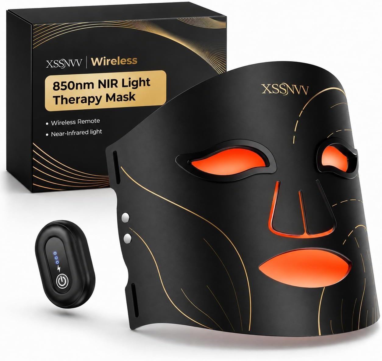 XSSNVV LED Maske Gesicht, Kabellos Lichttherapie Gesichtsmaske, 4 Modi | Anti-Aging, Hautklärung, Entzündungshemmend, Beruhigend, rote/blau LED, Aufladbar Rotlichtlampe Gesicht, Schönheitsgeschenke