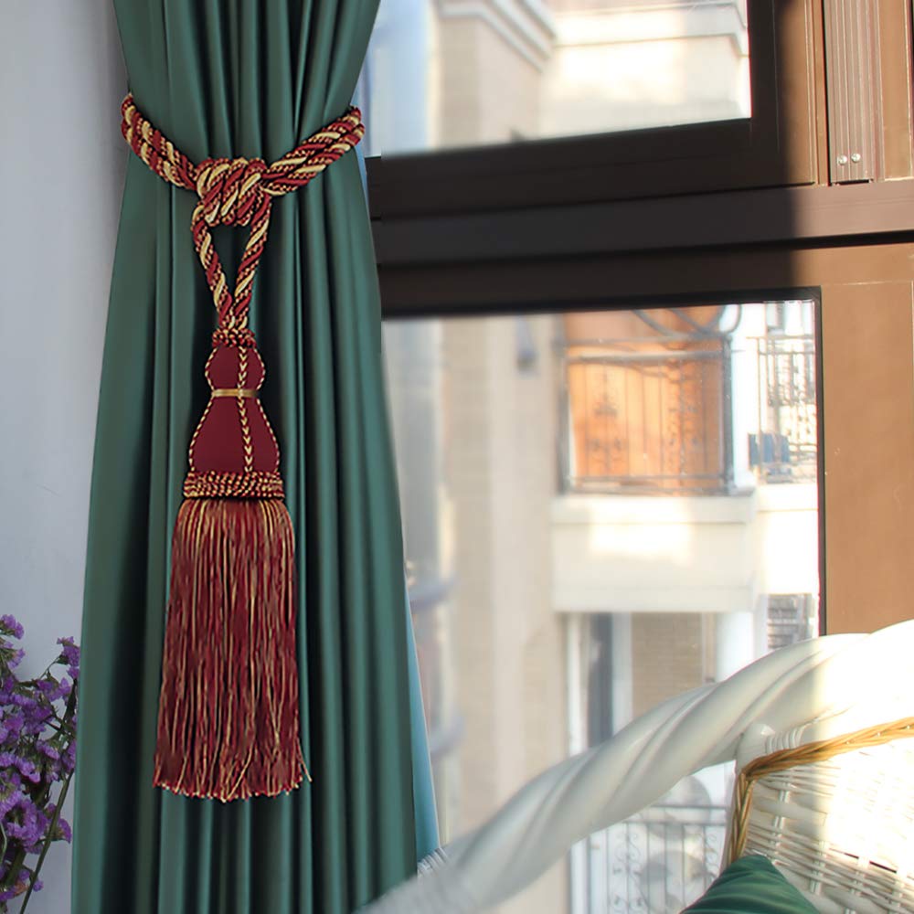 Alzapaños para Cortinas Elegantes alzapaños con borlas de Lujo Hechos a Mano for decoración del hogar y la Oficina(Red,1pcs)