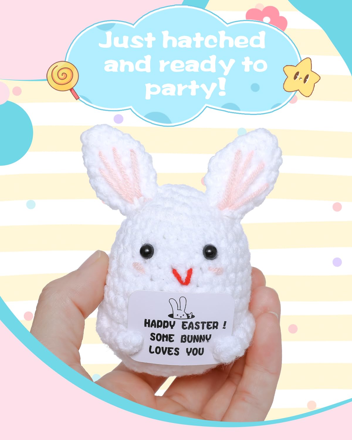 Handmade Easter Basket Stuffer Crochet Easter Bunny Hatching Eggs Positive Easter Chick Bunny Decor