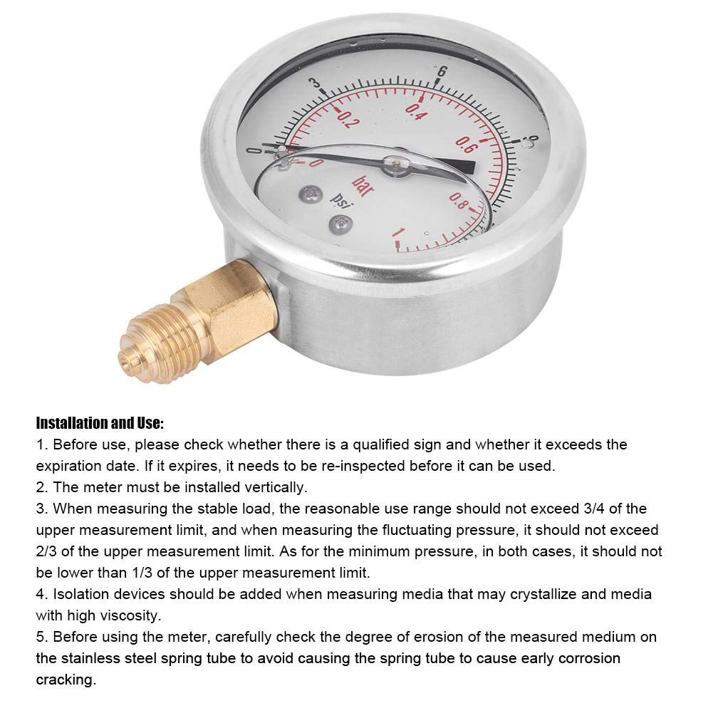 Manometro 0-15psi 1/4 BSP, manometro Radiale Riempito d'olio, Strumento di misurazione della Pressione, per l'industria Chimica dell'energia elettrica dei macchinari, ECC.