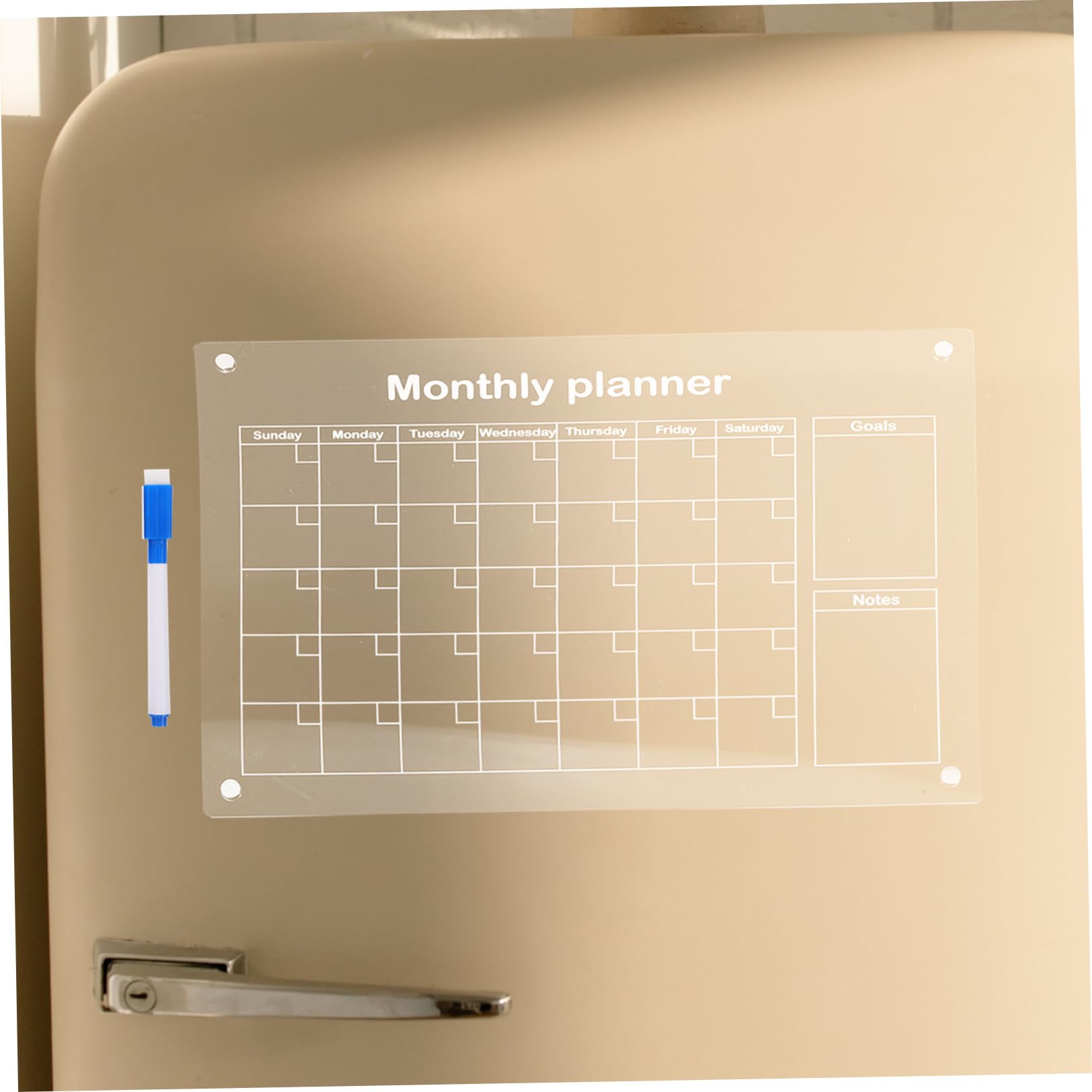 TEHAUX Magnetischer Acryl Kalender Kühlschrank Abwischbar Dry Erase Board Monatsplaner mit Whiteboard-markern Wiederverwendbar für Familienorganisation und Küchenplanung