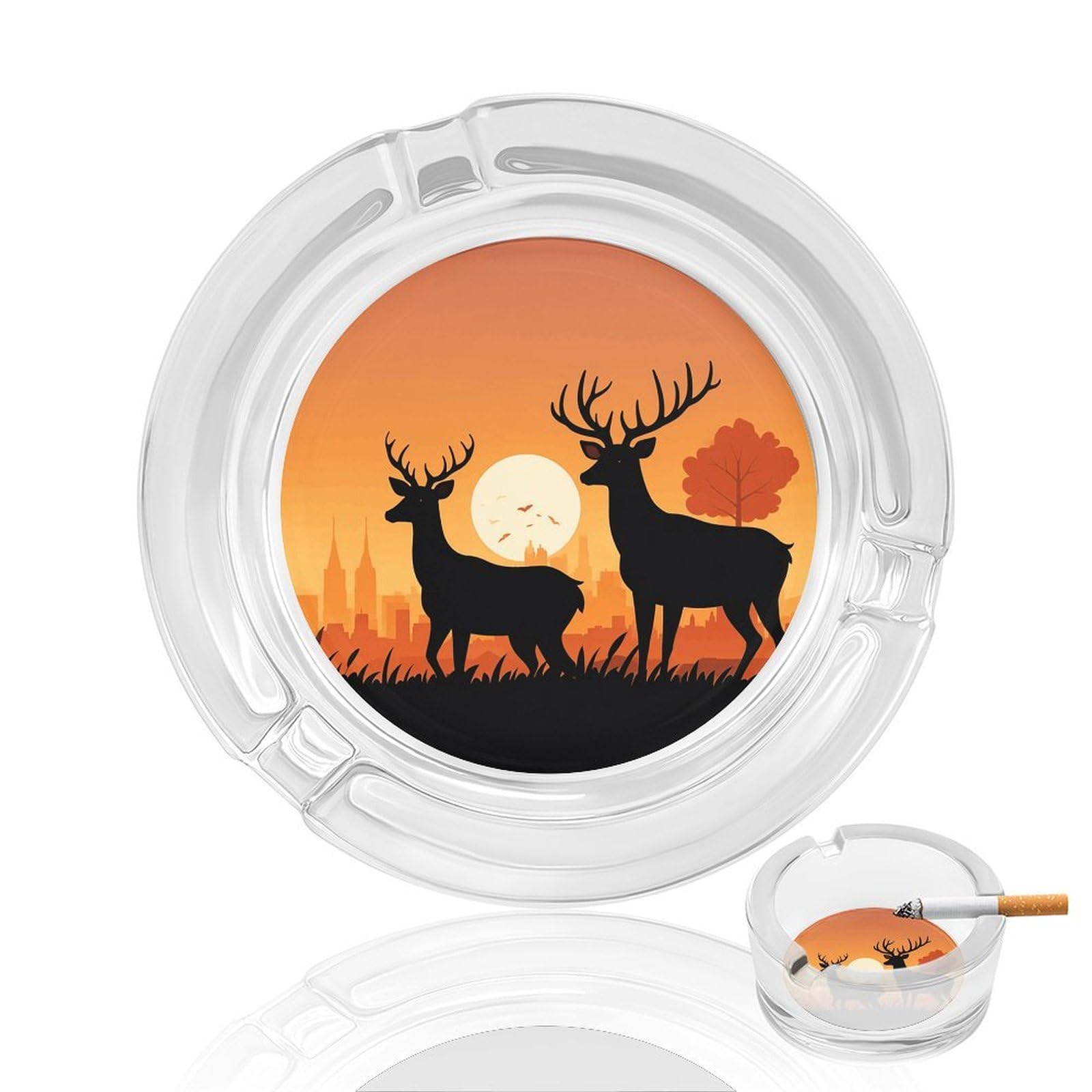 Cendrier sans fumée d'extérieur et d'intérieur avec motif de cerf en verre