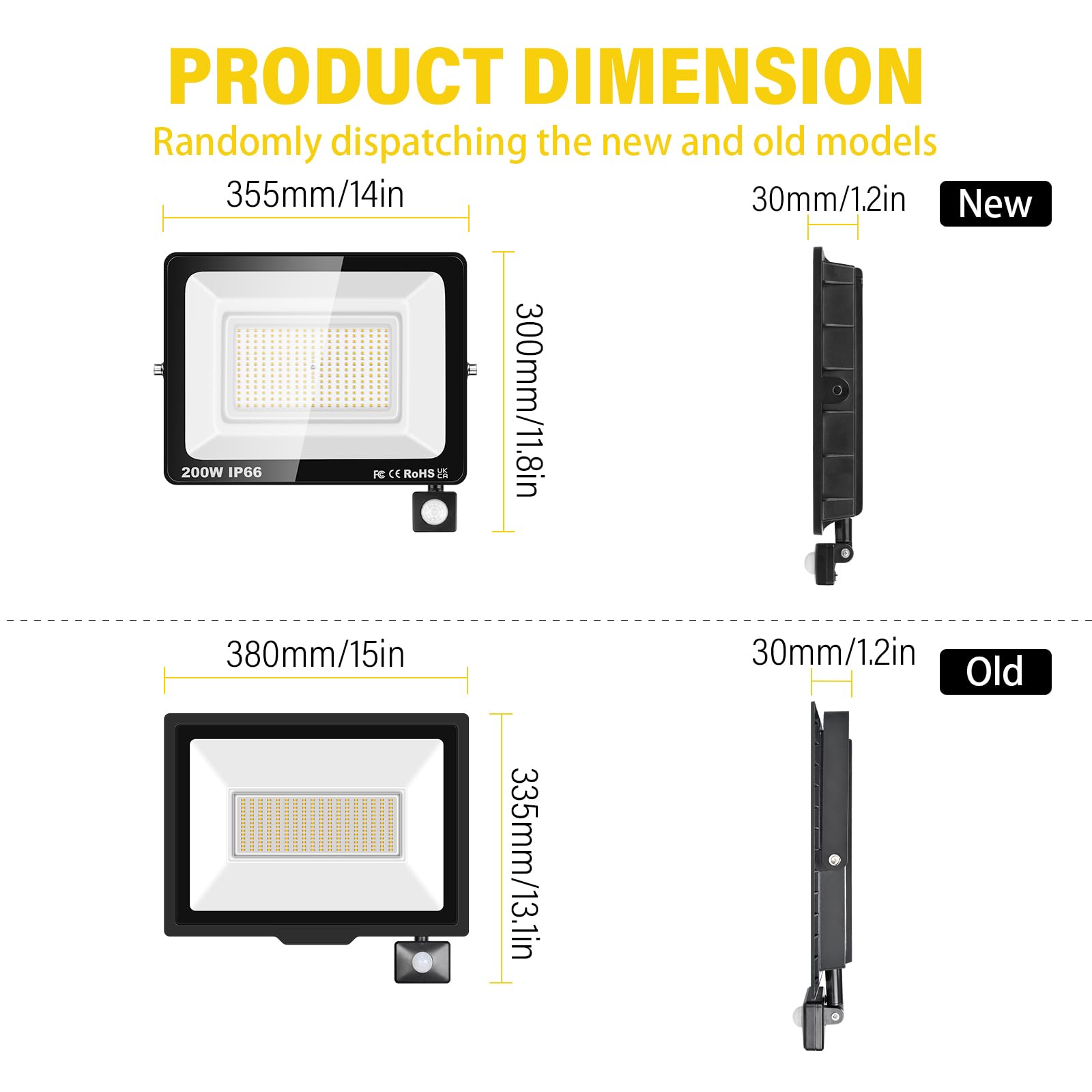 RIGIDON Led Strahler mit Bewegungsmelder Außen, 200W 20000LM 3000K Warmweiß | IP66 Wasserdicht Außenstrahler Scheinwerfer Fluter Flutlicht Aussenlampe für Garten Garage Innenhöfe Sportplatz, Ohne Stecker