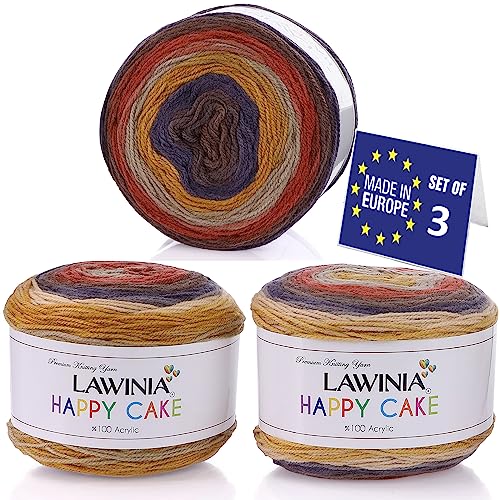 LAWINIA Happy Cake Premium Rainbow Yarn DK, Pack of 3 Each 150g, 530m Cake DK Knitting Yarn