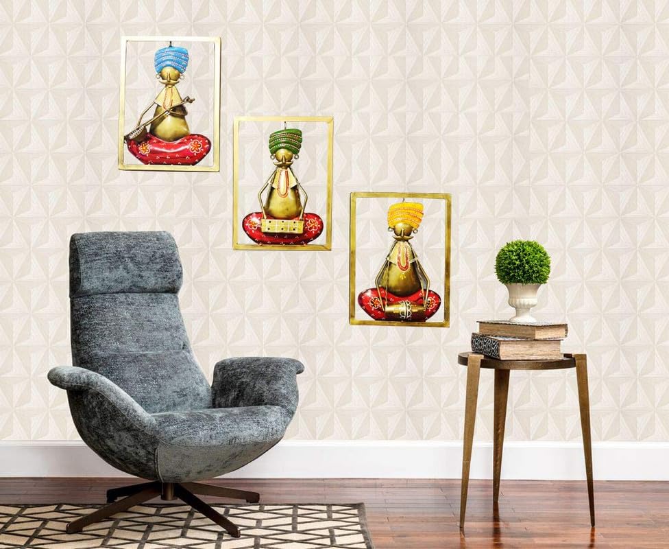 Image of Bharat Art Metal Iron 3 Mooch Musicians Frame Figurinel Decorative Wall Art Decor for Home Bedroom Living room Office Cafe Decorative | Elegant Artistic Sculpture | Gift Item | 8x2 x11 Inch | W284