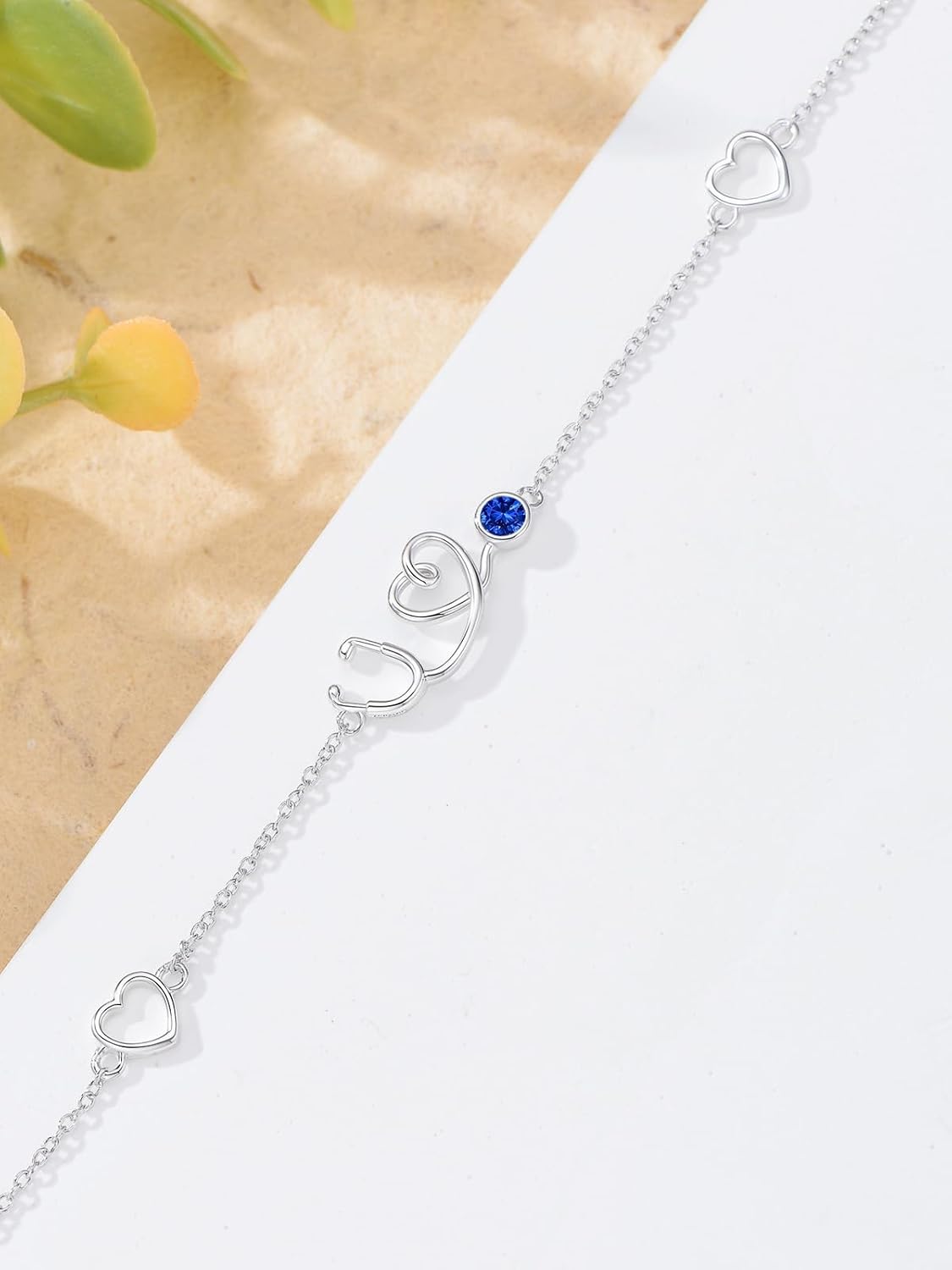 Dorunmo Stethoscope Bracelet 925 Sterling Silver Nurse Stethoscope Bracelet with Birthstone Graduation Jewelry Gifts for Nurse Doctor Medical Student