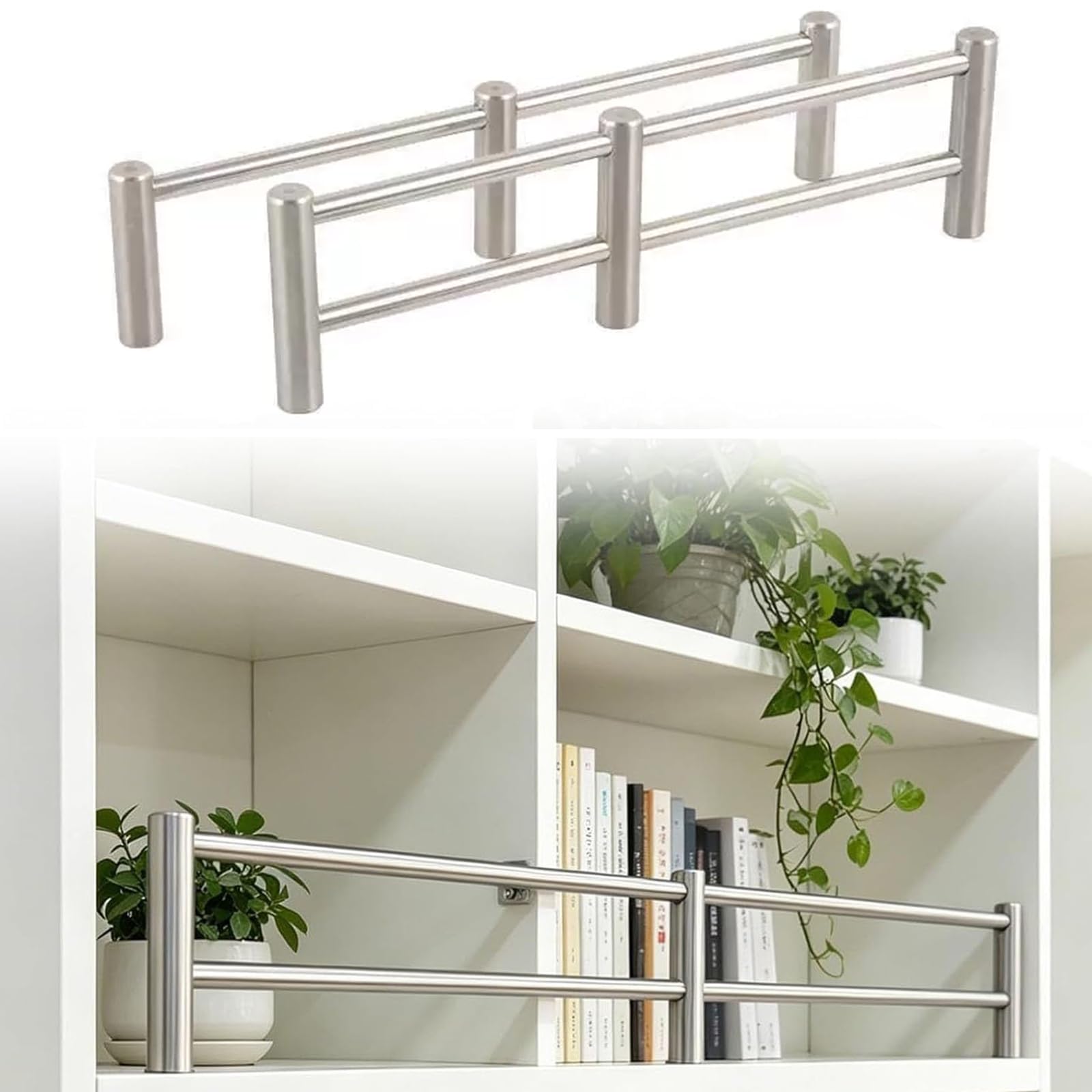 GERAZAHO 2-Tiers Anti-Fall Shelf Rail Bookcase Guard Bar, 2 Pack Anti Tipping Rails for Shelves, Decorative Gold Shelf Rail, for Wood Shelves/Floating Shelf/Kitchen Cupboard Gold 20cm/7.87in