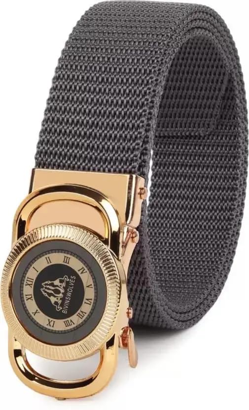 tpm Men's Nylon Tactical Belt, Gray, Gold Buckle with Roman Numeral Clock Design, Casual Dress Belt-picture-32