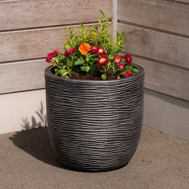 Shop4allsorts Small Grey Round Planter Stone Effect Decorative Plastic Patio Plant Pot 35cm x 34cm