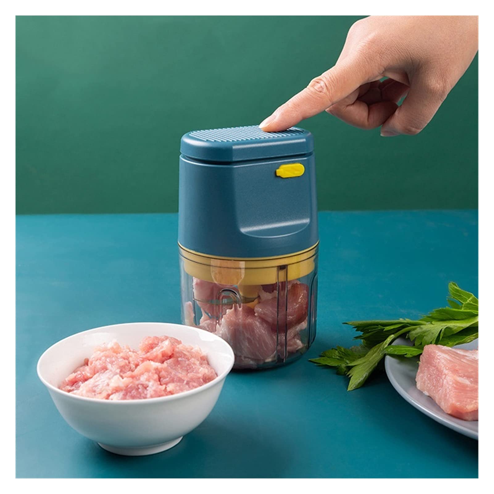 Ręczna maszynka do mięsa Elektryczny młynek do mięsa Bezprzewodowy przenośny chopper Do mięsa mielonego (Color : Blue 200ml)