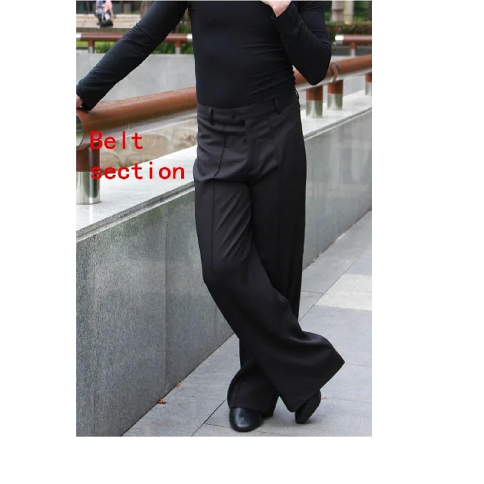 Pantalone Uomo per Danza Latino Pantaloni da Ballo Jazz/Latino da Uomo, Neri, da Uomo, for Sala da Ballo, Abbigliamento da Ballo for Prove/esibizioni(Black Belt Section,Waist 97CM)